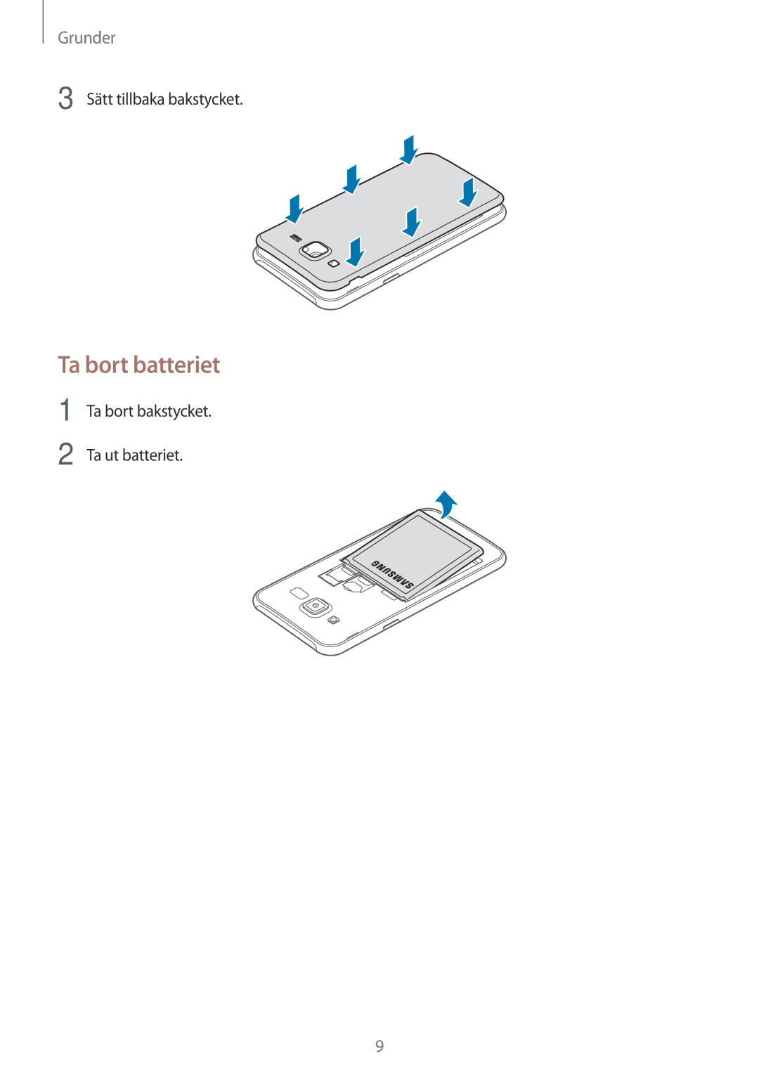 Samsung SM-J500FZDANEE, SM-J500FZKANEE, SM-J500FZWANEE manual Ta bort batteriet 