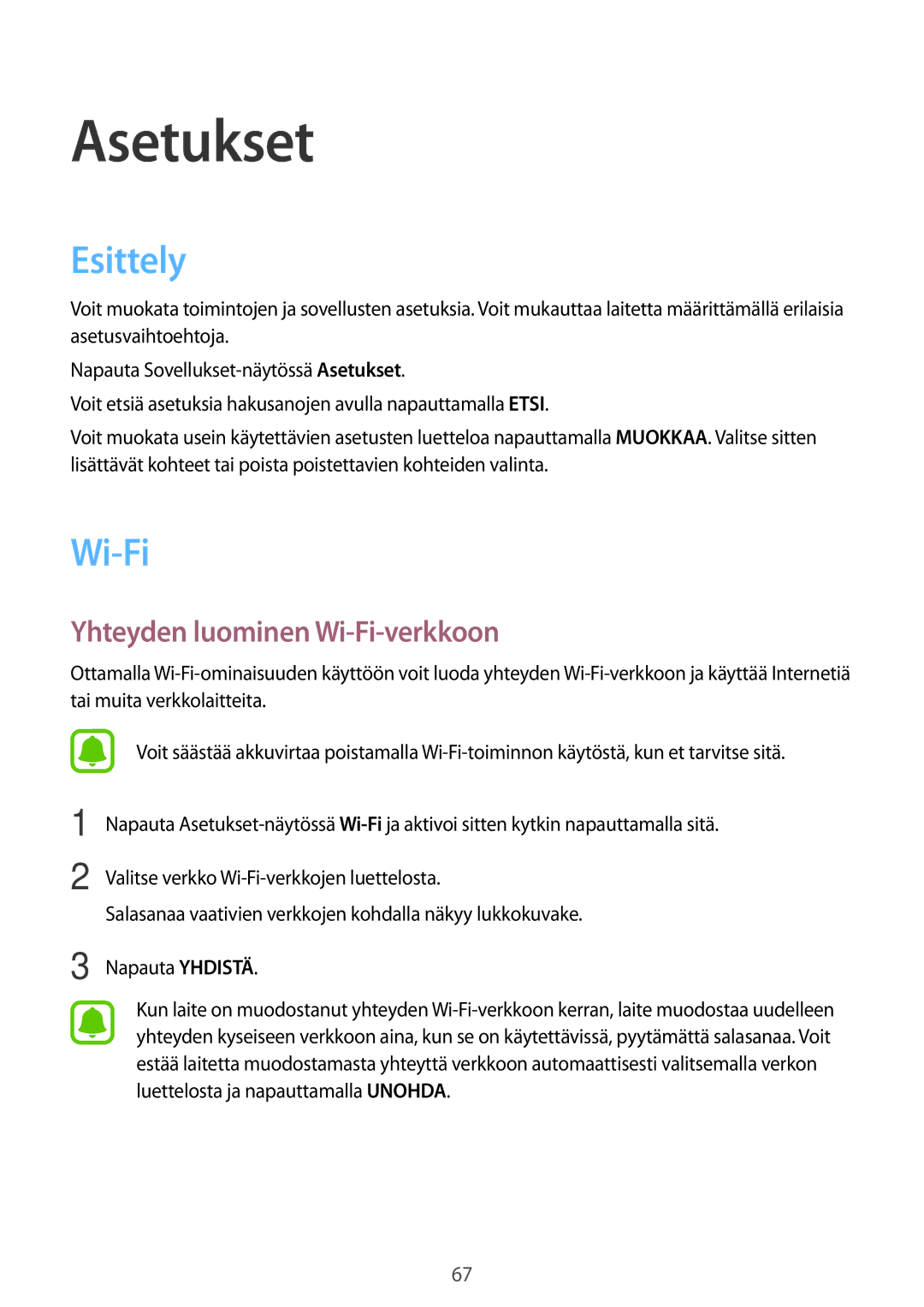 Samsung SM-J500FZKANEE, SM-J500FZDANEE, SM-J500FZWANEE manual Esittely, Yhteyden luominen Wi-Fi-verkkoon 