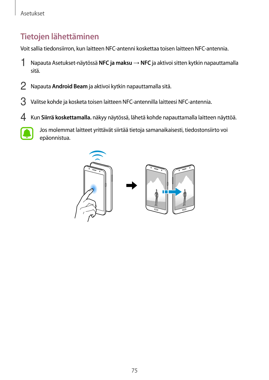 Samsung SM-J500FZDANEE, SM-J500FZKANEE, SM-J500FZWANEE manual Tietojen lähettäminen 