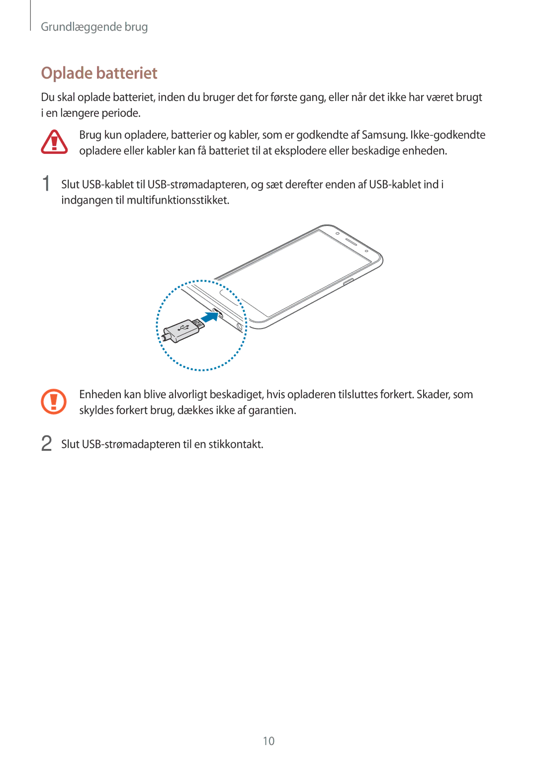 Samsung SM-J500FZKANEE, SM-J500FZDANEE, SM-J500FZWANEE manual Oplade batteriet 