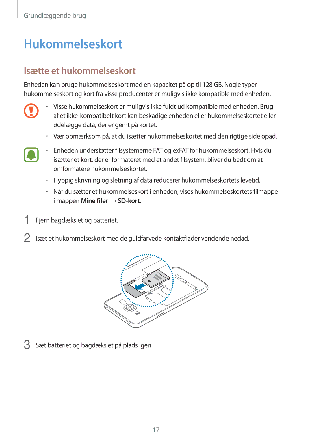 Samsung SM-J500FZWANEE, SM-J500FZDANEE, SM-J500FZKANEE manual Hukommelseskort, Isætte et hukommelseskort 