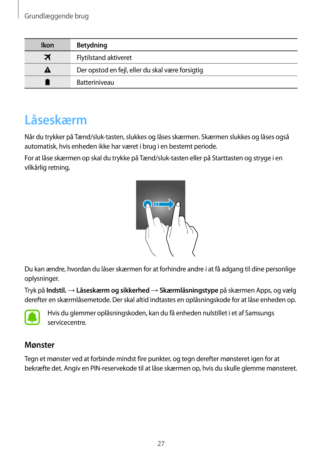 Samsung SM-J500FZDANEE, SM-J500FZKANEE, SM-J500FZWANEE manual Låseskærm, Mønster 