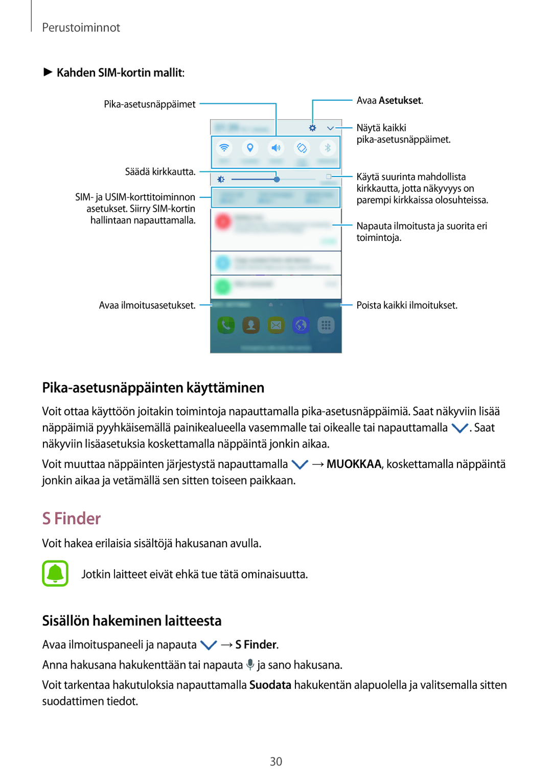 Samsung SM-J500FZDANEE, SM-J500FZKANEE manual Finder, Pika-asetusnäppäinten käyttäminen, Sisällön hakeminen laitteesta 