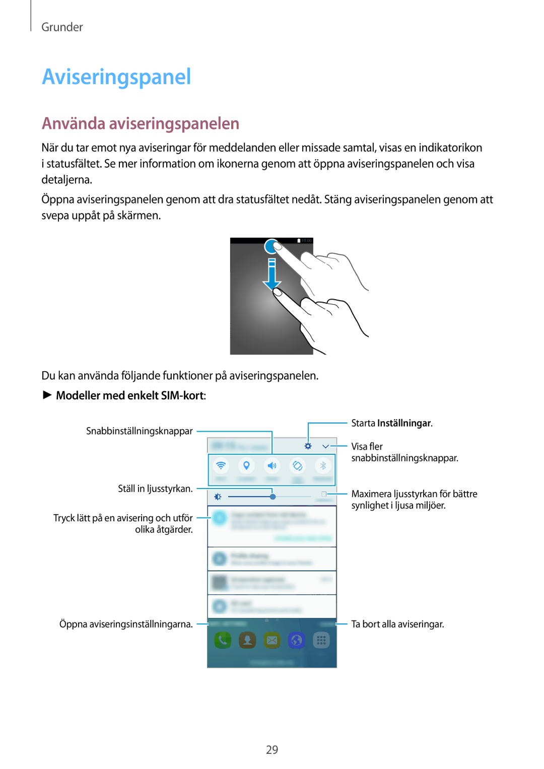 Samsung SM-J500FZWANEE, SM-J500FZDANEE, SM-J500FZKANEE manual Aviseringspanel, Använda aviseringspanelen 