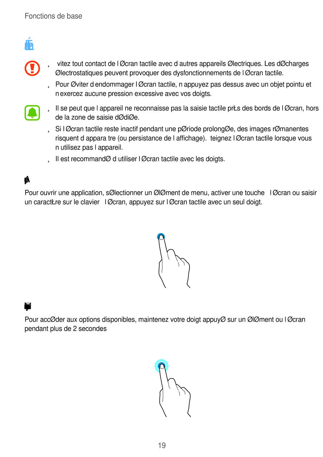 Samsung SM-J500FZKAXEF, SM-J500FZDAXEF, SM-J500FZWAXEF manual Écran tactile, Appuyer, Maintenir appuyé 