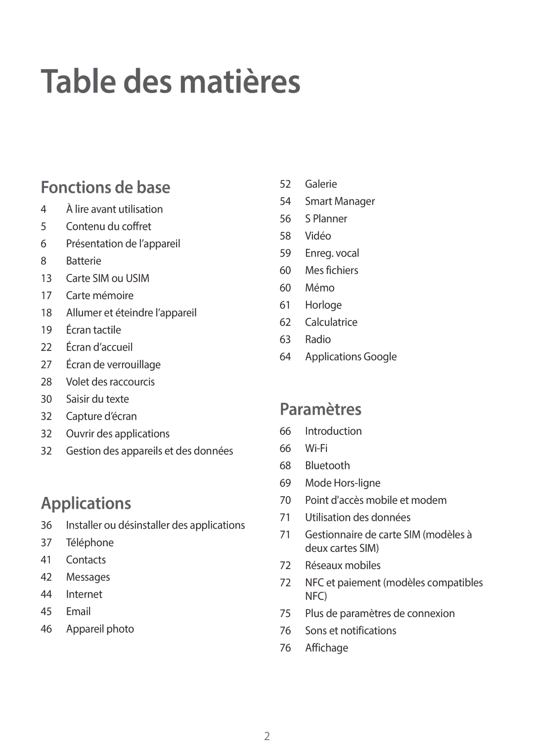 Samsung SM-J500FZWAXEF, SM-J500FZDAXEF, SM-J500FZKAXEF manual Table des matières 