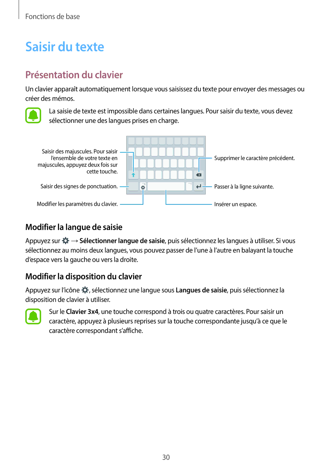 Samsung SM-J500FZDAXEF, SM-J500FZKAXEF manual Saisir du texte, Présentation du clavier, Modifier la langue de saisie 