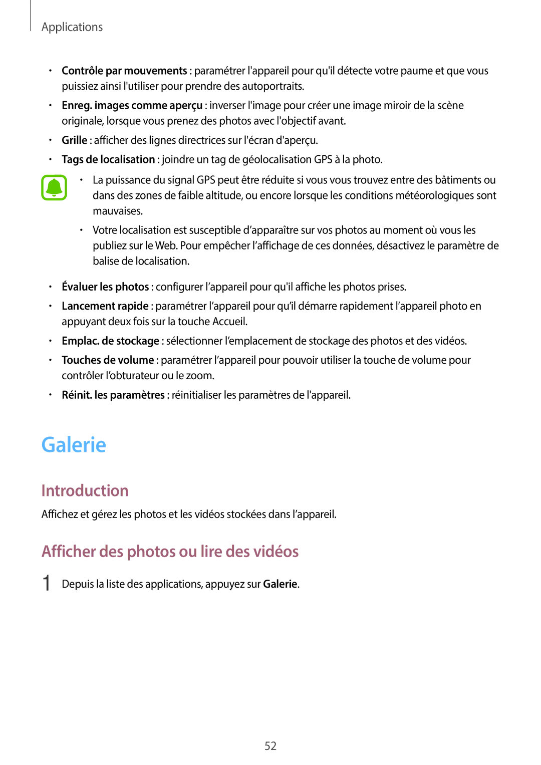 Samsung SM-J500FZKAXEF, SM-J500FZDAXEF, SM-J500FZWAXEF manual Galerie, Afficher des photos ou lire des vidéos 