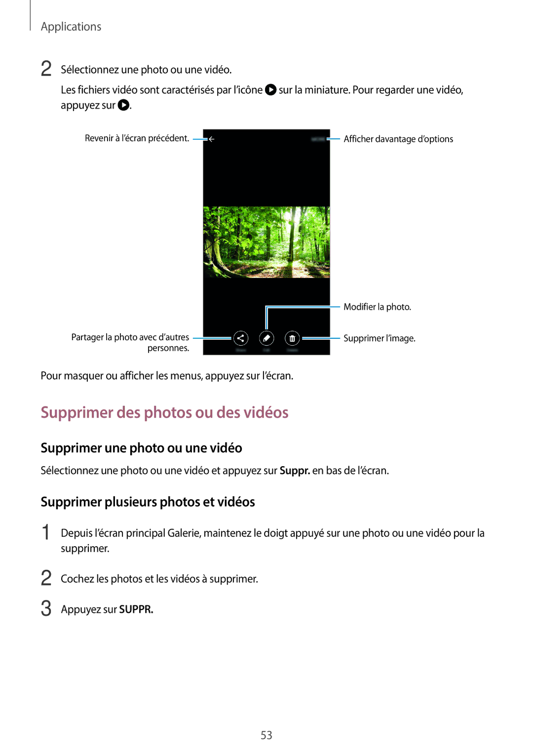 Samsung SM-J500FZWAXEF, SM-J500FZDAXEF, SM-J500FZKAXEF Supprimer des photos ou des vidéos, Supprimer une photo ou une vidéo 