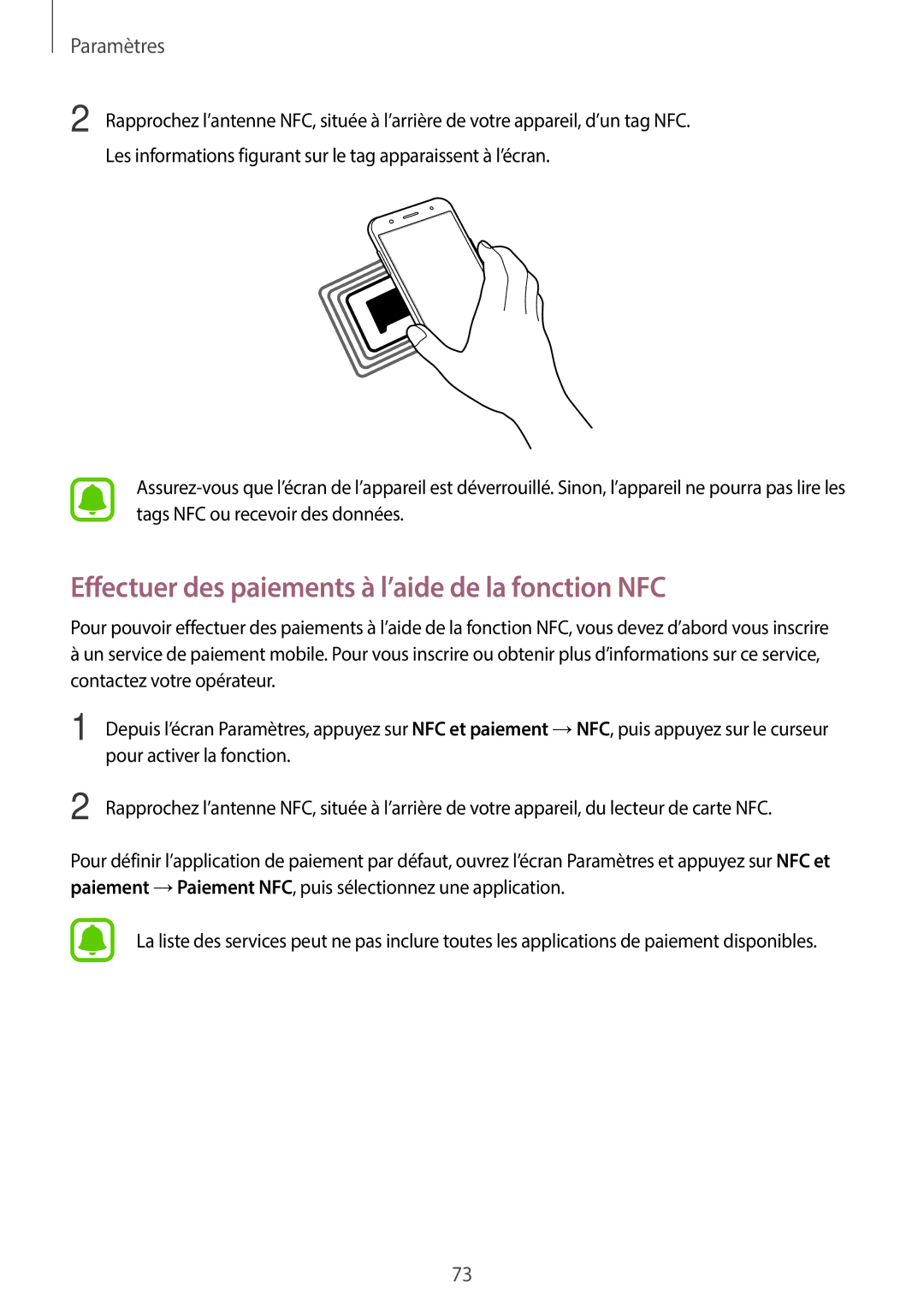 Samsung SM-J500FZKAXEF, SM-J500FZDAXEF, SM-J500FZWAXEF manual Effectuer des paiements à l’aide de la fonction NFC 