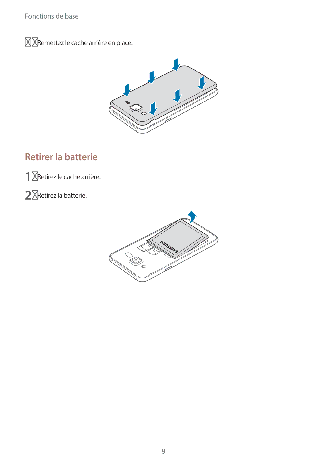 Samsung SM-J500FZDAXEF, SM-J500FZKAXEF, SM-J500FZWAXEF manual Retirer la batterie 