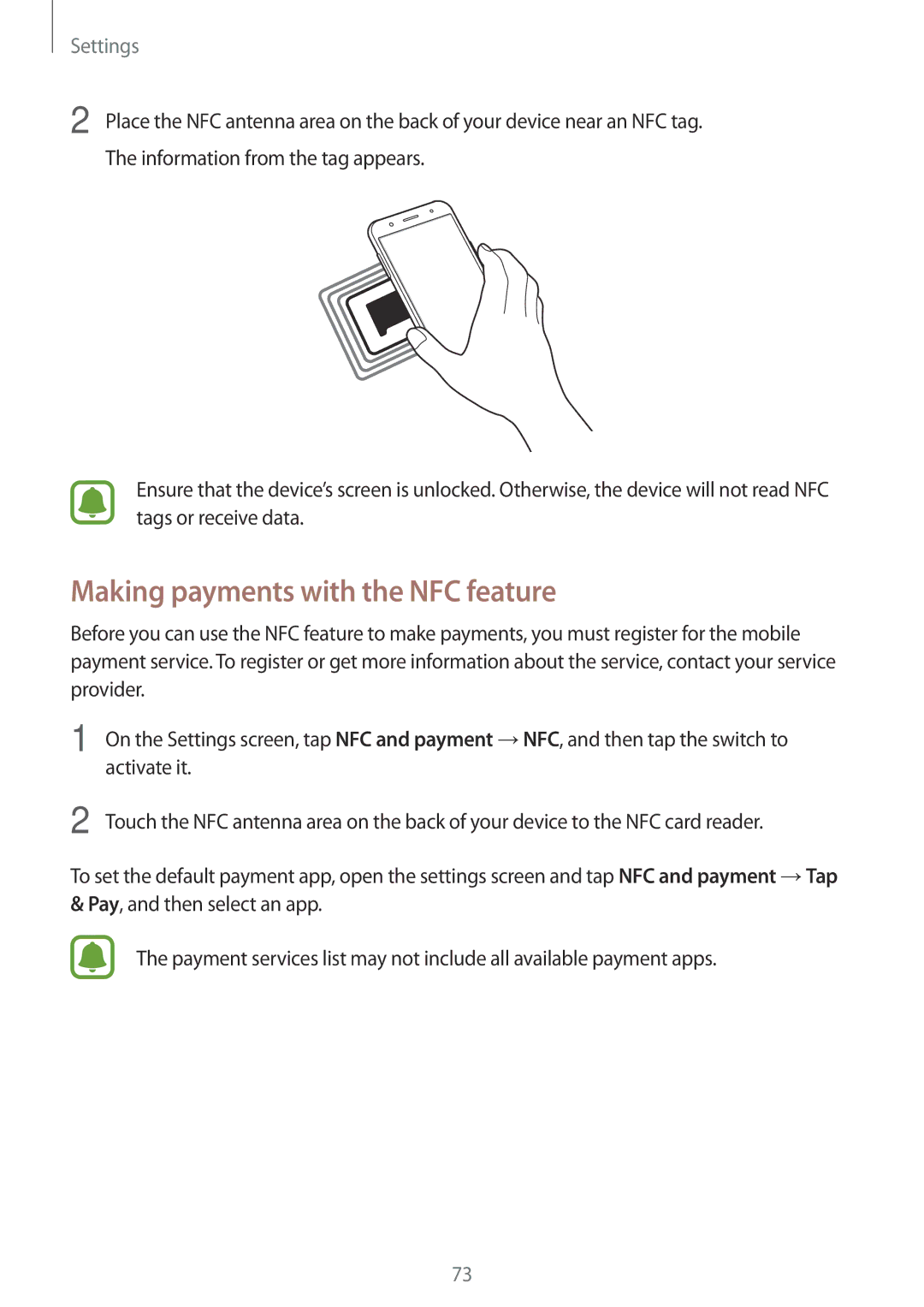 Samsung SM-J500FZKAPTR, SM-J500FZKDKSA, SM-J500FZDDKSA, SM-J500FZWDKSA, SM-J500HZWDKSA Making payments with the NFC feature 