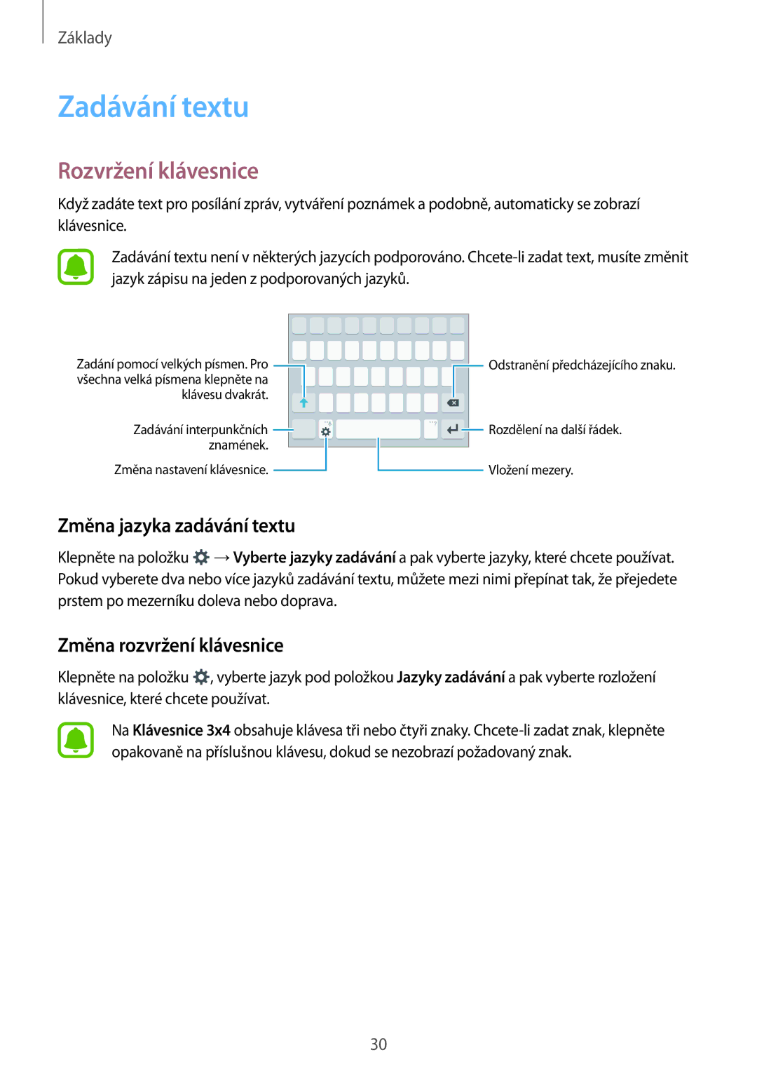 Samsung SM-J500FZWDXEO manual Zadávání textu, Rozvržení klávesnice, Změna jazyka zadávání textu, Změna rozvržení klávesnice 