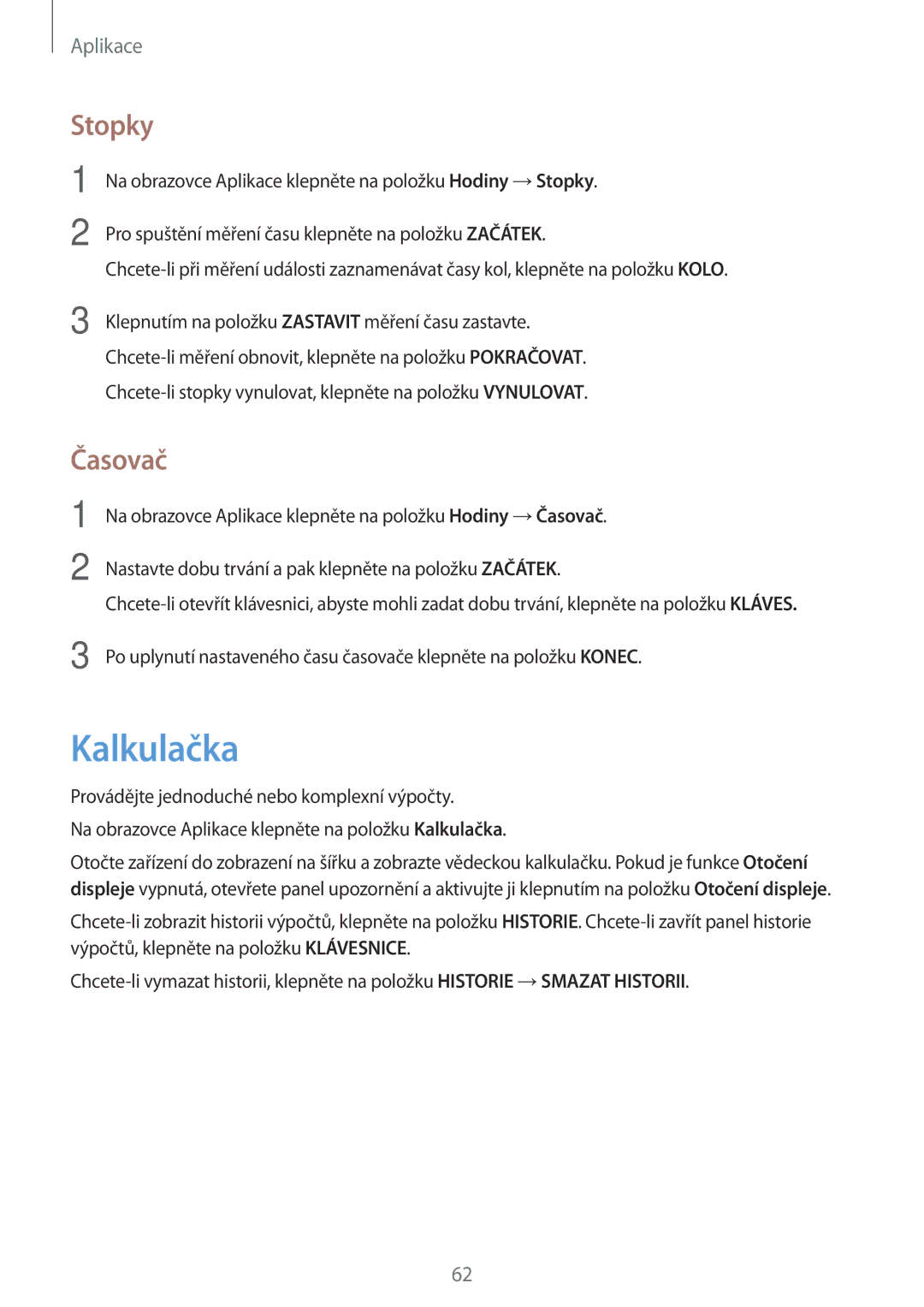 Samsung SM2J500FZKDORX, SM-J500FZKDXEO, SM-J500FZKDEUR, SM-J500FZWDXEH, SM-J500FZWDEUR manual Kalkulačka, Stopky, Časovač 