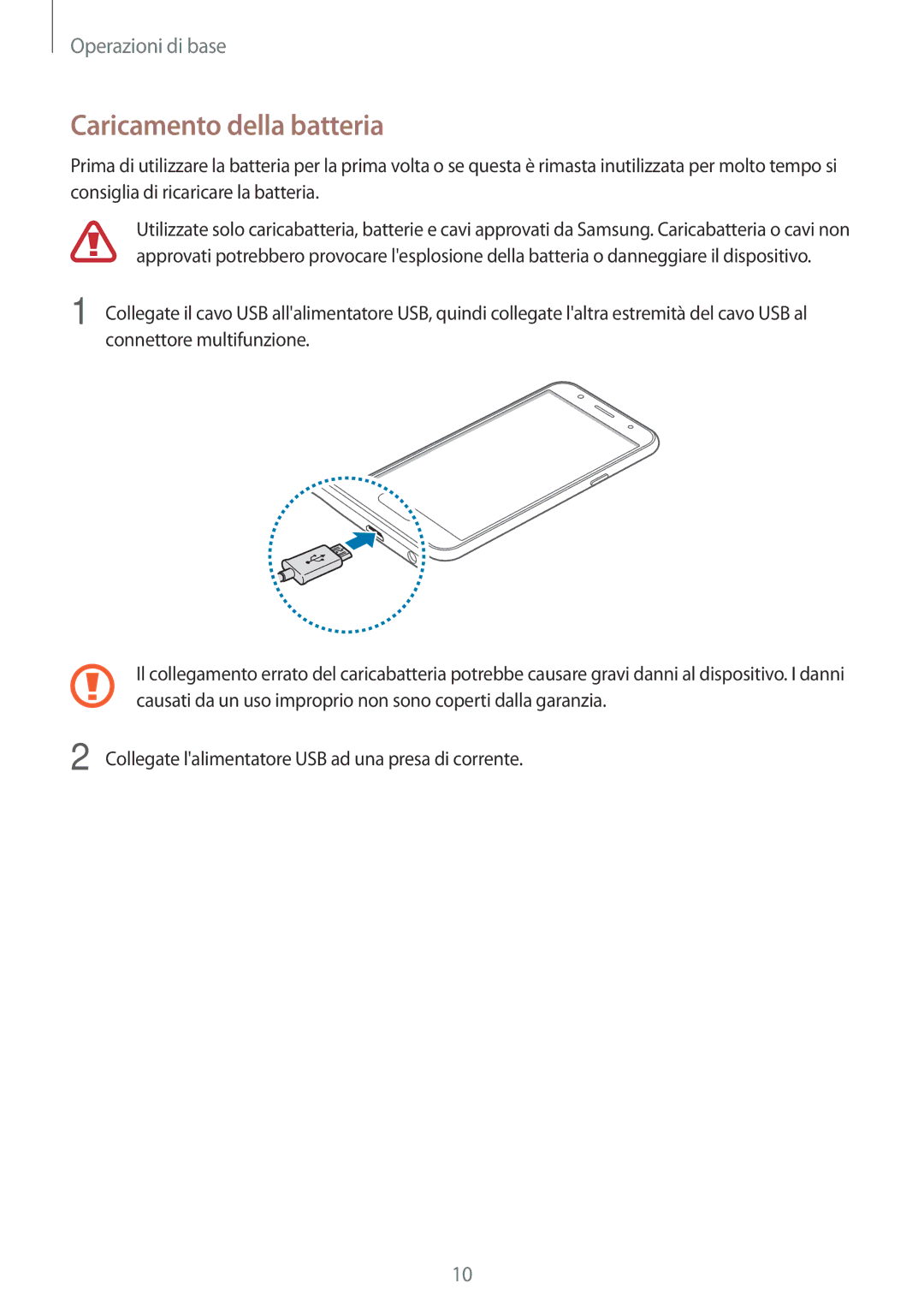 Samsung SM-J500FZKDXEH, SM-J500FZKDXEO, SM-J500FZWDAUT, SM-J500FZWDXEO, SM-J500FZKAITV manual Caricamento della batteria 