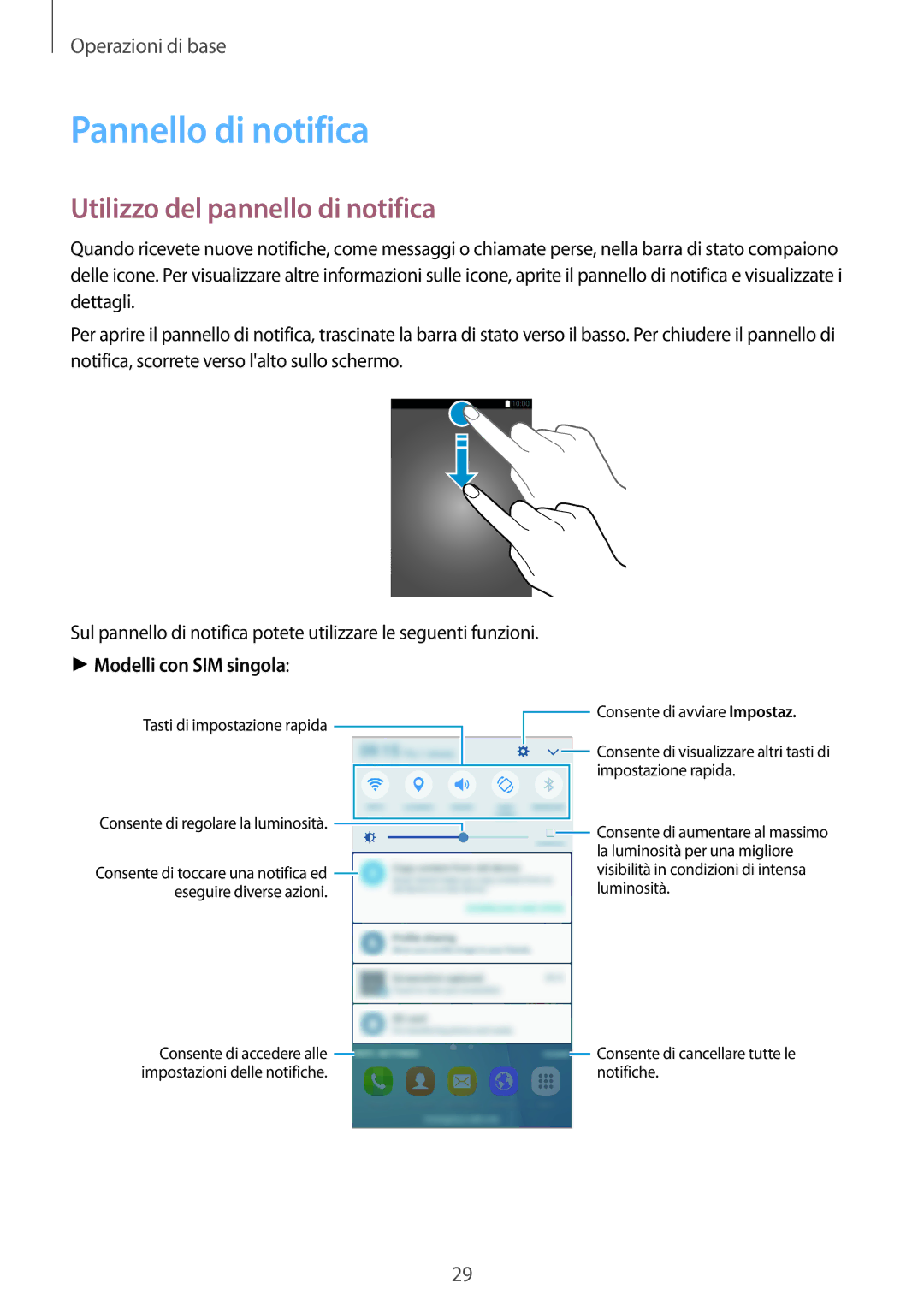 Samsung SM-J500FZWDAUT, SM-J500FZKDXEO Pannello di notifica, Utilizzo del pannello di notifica, Modelli con SIM singola 