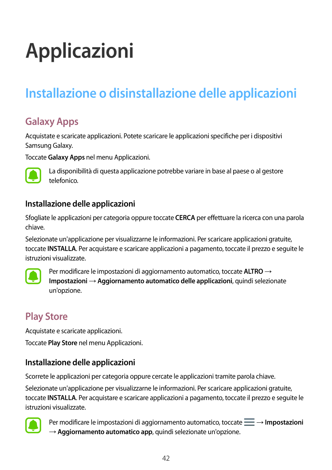 Samsung SM-J500FZKDXEO, SM-J500FZWDAUT, SM-J500FZWDXEO manual Galaxy Apps, Play Store, Installazione delle applicazioni 