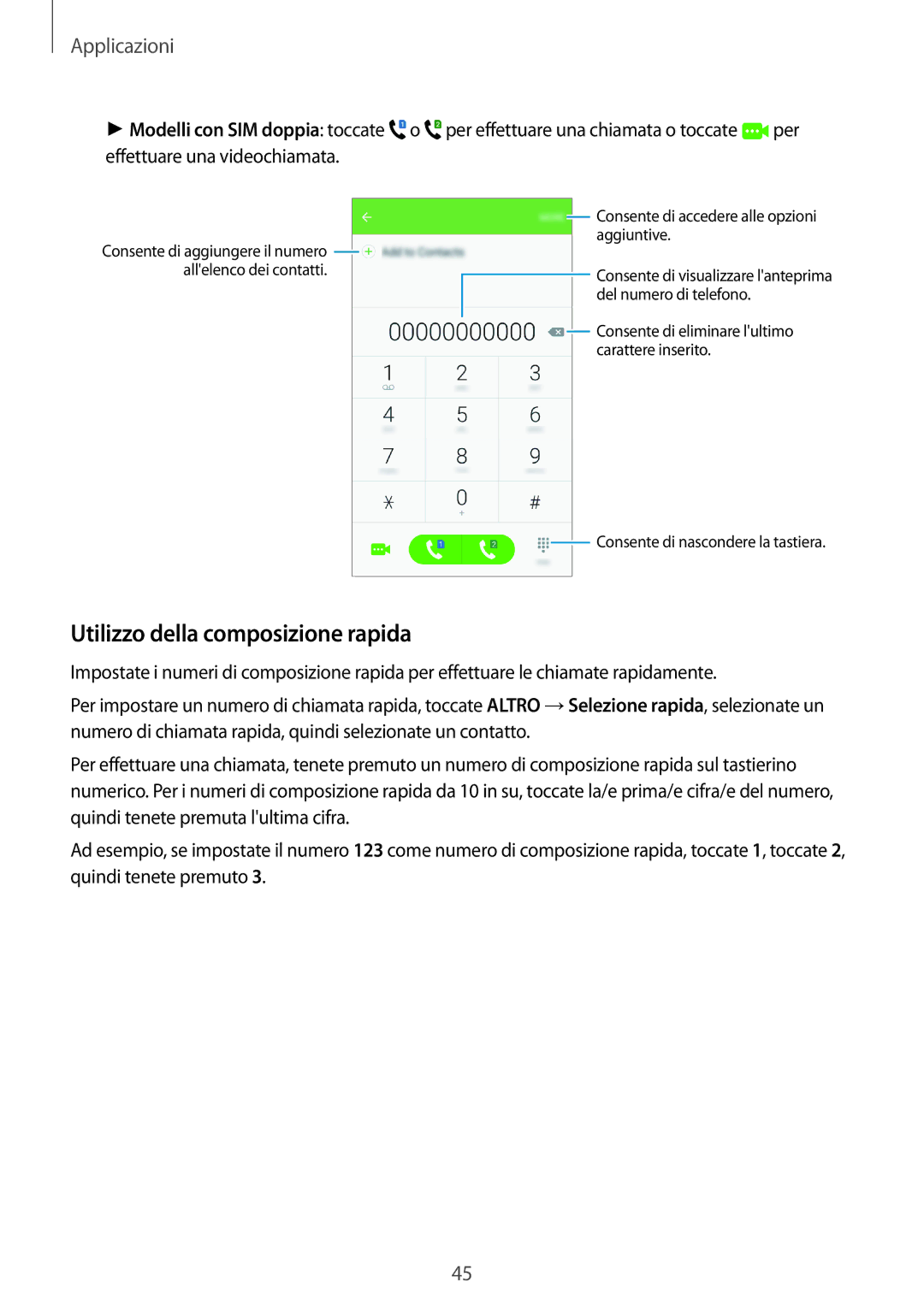 Samsung SM-J500FZKDXEH, SM-J500FZKDXEO, SM-J500FZWDAUT, SM-J500FZWDXEO, SM-J500FZKAITV Utilizzo della composizione rapida 