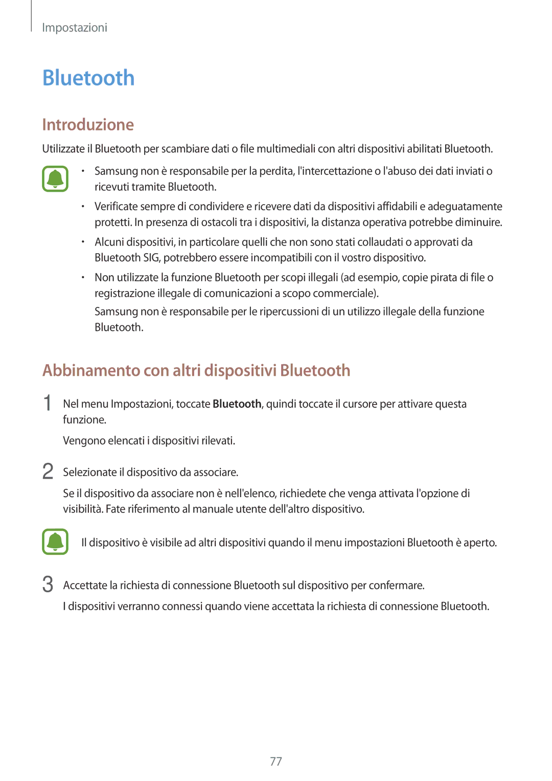 Samsung SM-J500FZKDXEO, SM-J500FZWDAUT, SM-J500FZWDXEO, SM-J500FZKDXEH manual Abbinamento con altri dispositivi Bluetooth 