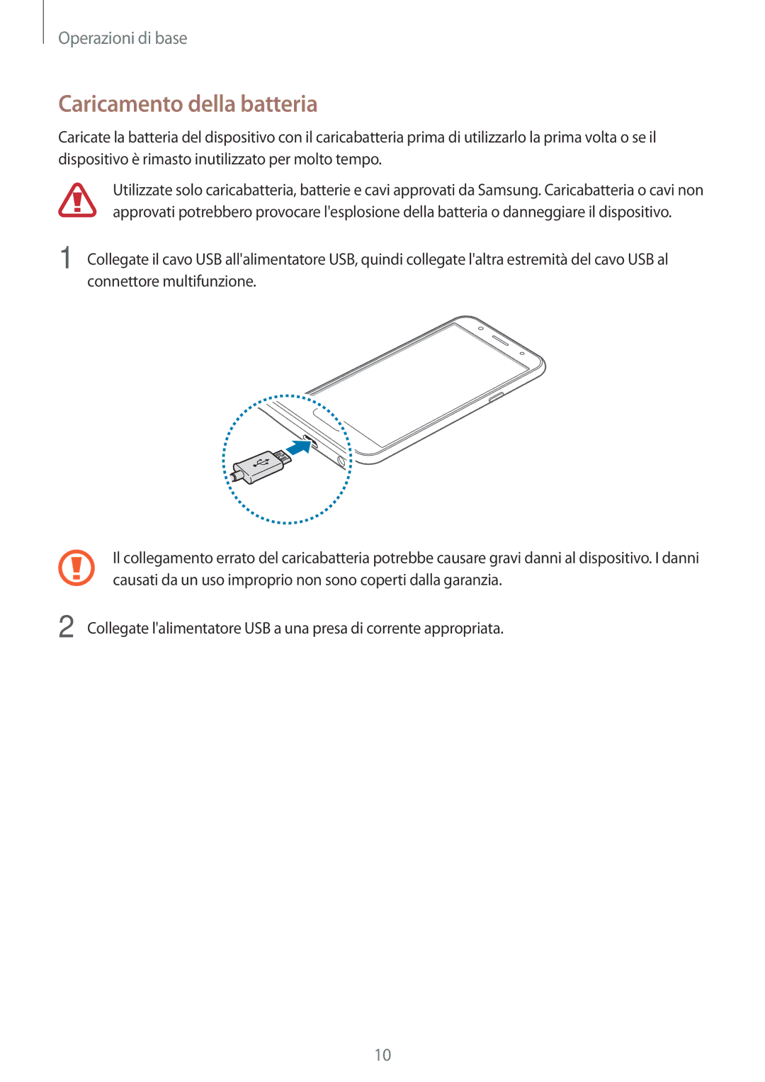 Samsung SM-J500FZKDXEH, SM-J500FZKDXEO, SM-J500FZWDAUT, SM-J500FZWDXEO, SM-J500FZKAITV manual Caricamento della batteria 