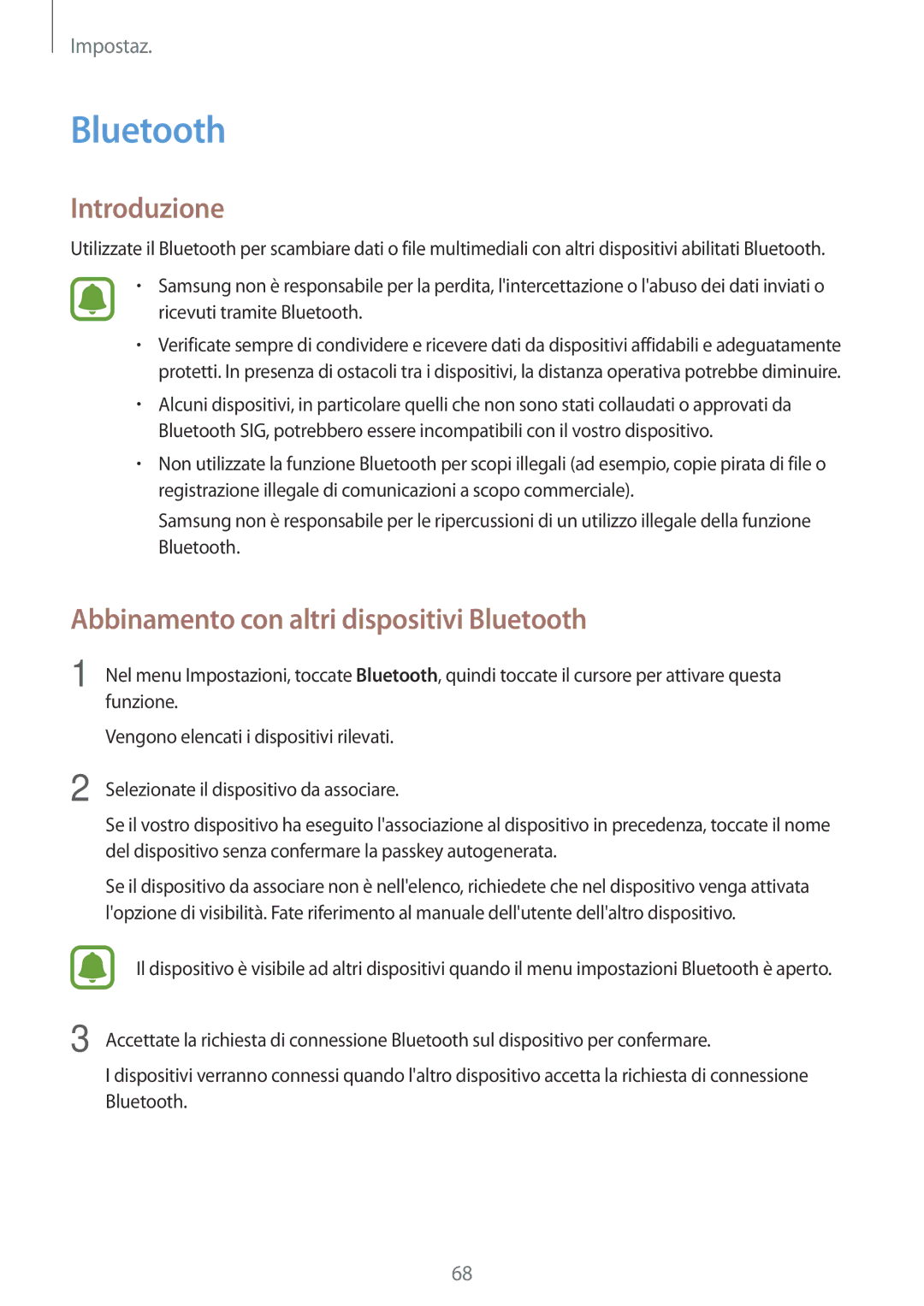 Samsung SM-J500FZDAITV, SM-J500FZKDXEO, SM-J500FZWDAUT, SM-J500FZWDXEO manual Abbinamento con altri dispositivi Bluetooth 