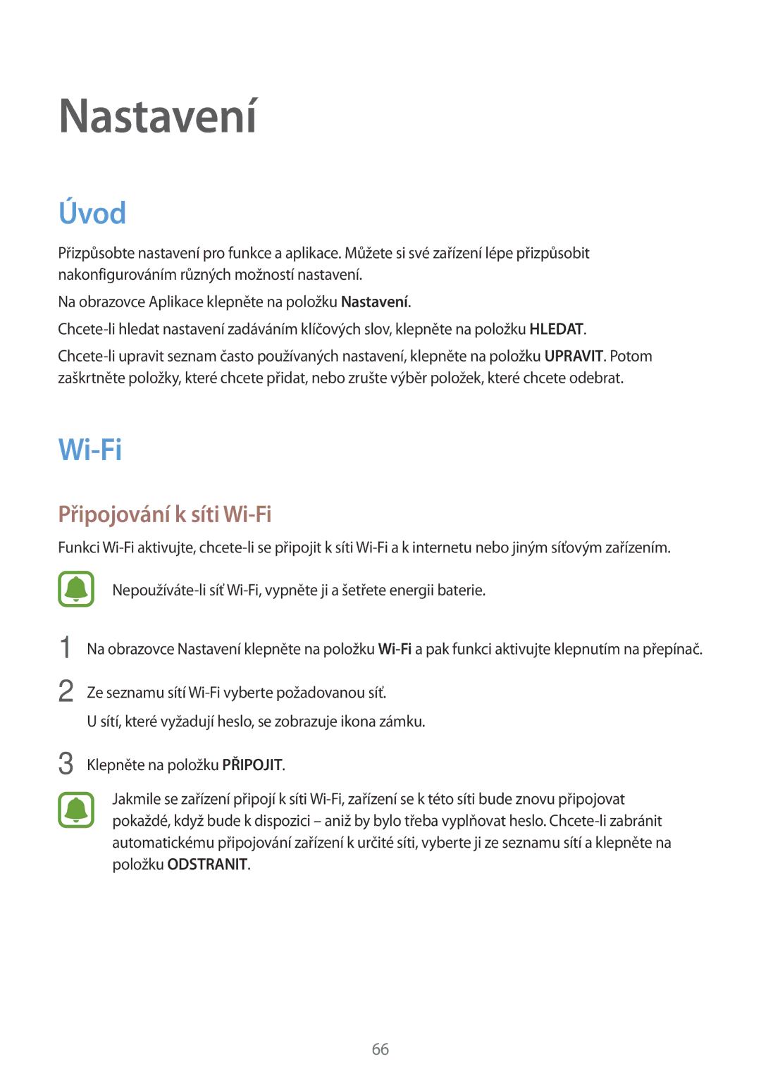 Samsung SM2J500FZDAETL, SM-J500FZWAEUR, SM-J500FZWAATO, SM-J500FZKDXEO, SM-J500FZKDEUR Úvod, Připojování k síti Wi-Fi 