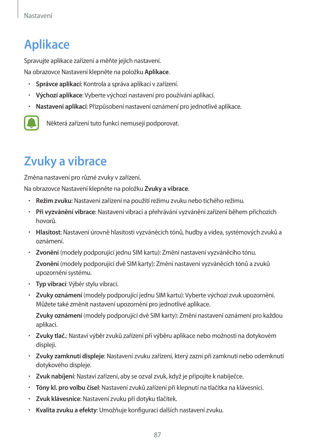 Samsung SM-J500FZKAVGR, SM-J500FZWAEUR, SM-J500FZWAATO, SM-J500FZKDXEO, SM-J500FZKDEUR manual Aplikace, Zvuky a vibrace 