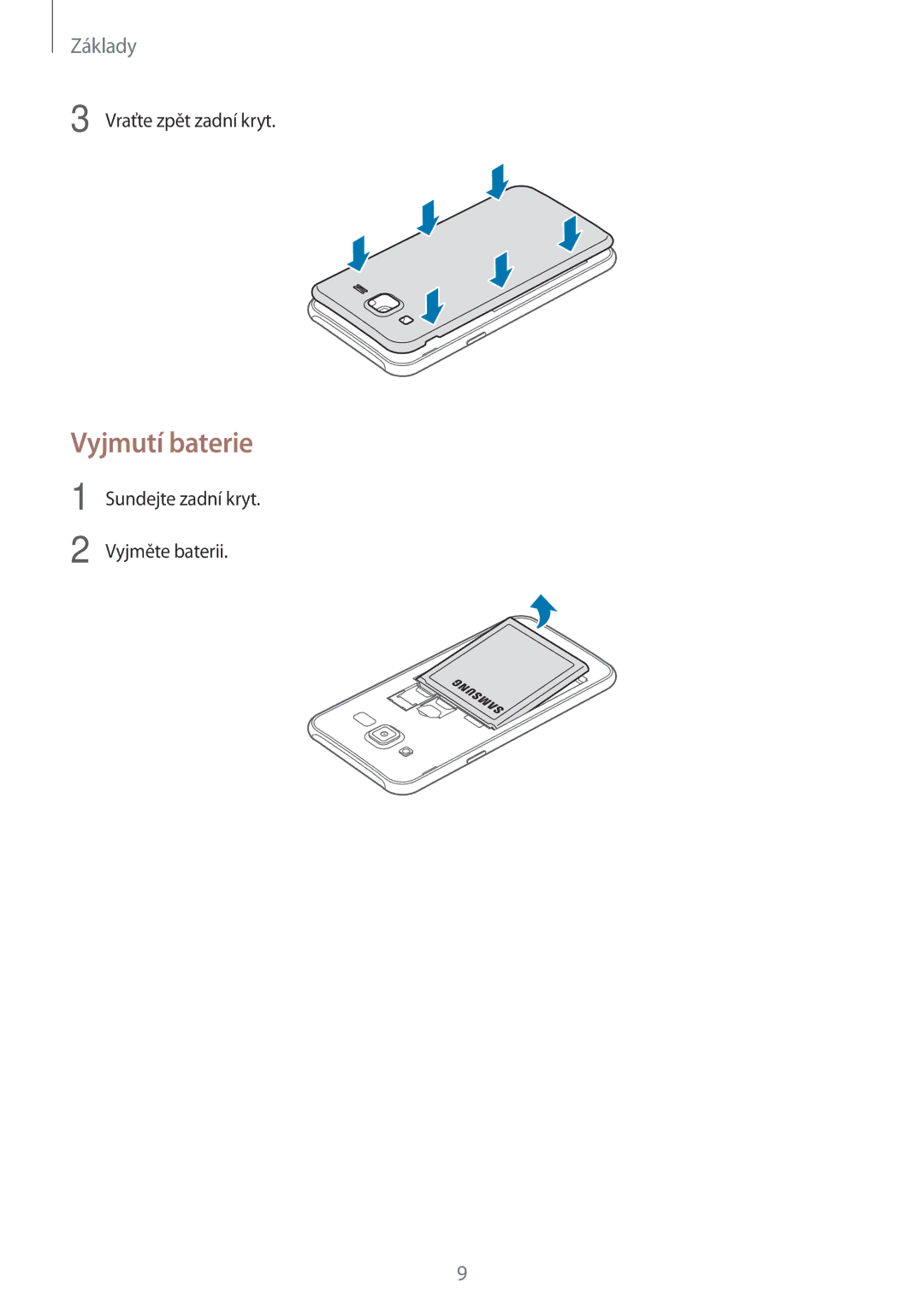 Samsung SM-J500FZWAXEO, SM-J500FZWAEUR, SM-J500FZWAATO, SM-J500FZKDXEO, SM-J500FZKDEUR, SM-J500FZKATTR manual Vyjmutí baterie 