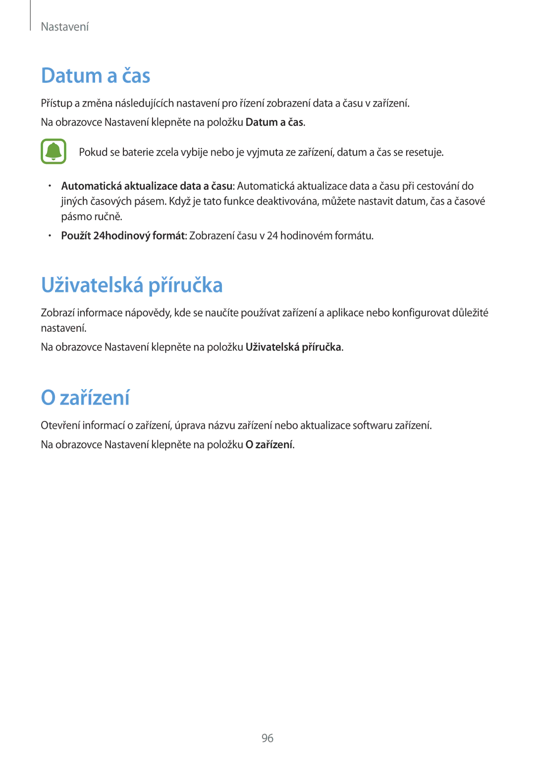 Samsung SM-J500FZKDXEH, SM-J500FZWAEUR, SM-J500FZWAATO, SM-J500FZKDXEO manual Datum a čas, Uživatelská příručka, Zařízení 