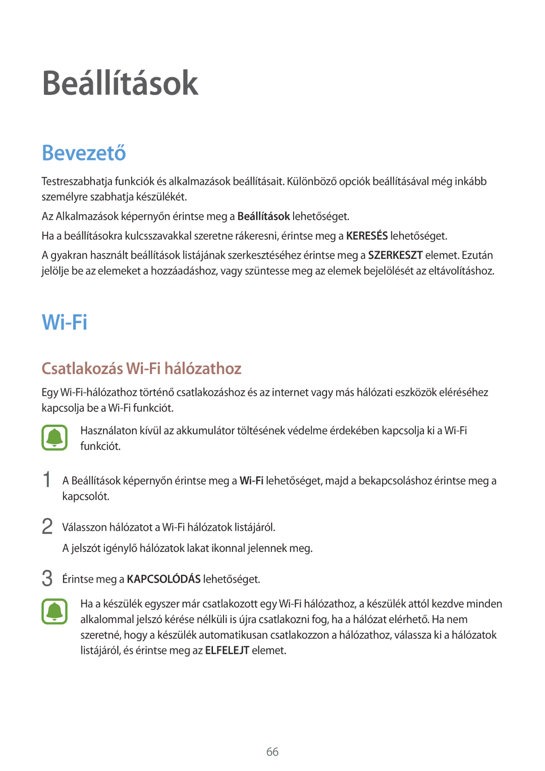 Samsung SM2J500FZDAETL, SM-J500FZWAEUR, SM-J500FZWAATO, SM-J500FZKDXEO manual Bevezető, Csatlakozás Wi-Fi hálózathoz 