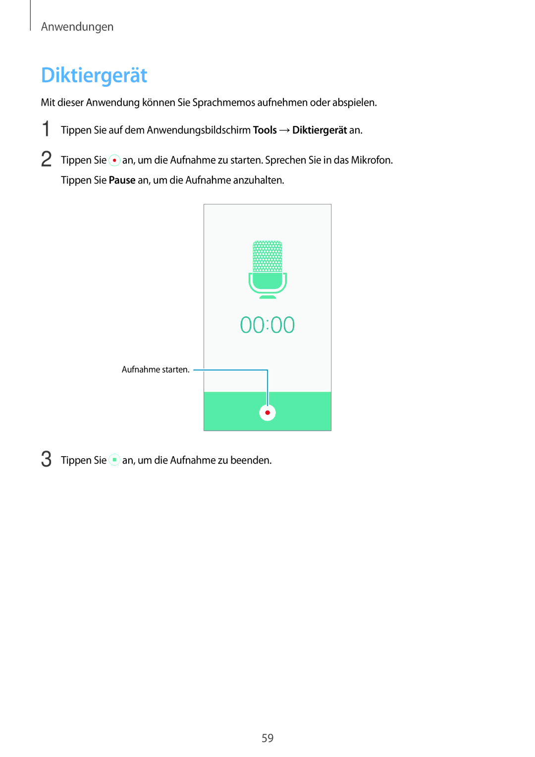 Samsung SM-J500FZWACOS, SM-J500FZWASEB, SM-J500FZWAEUR, SM-J500FZWADBT, SM-J500FZWAATO, SM-J500FZKDXEO manual Diktiergerät 