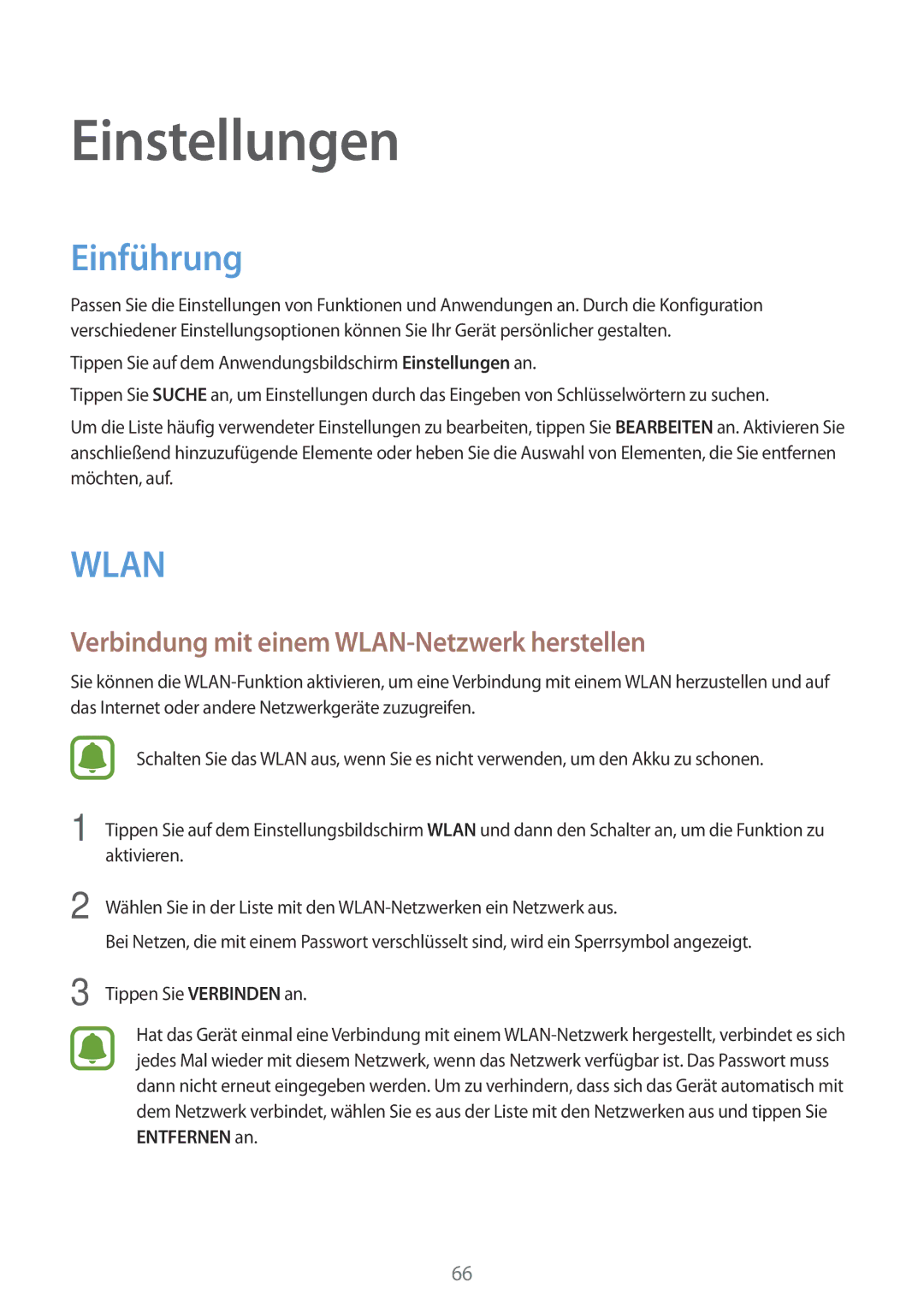 Samsung SM-J500FZDASEB, SM-J500FZWASEB, SM-J500FZWAEUR manual Einführung, Verbindung mit einem WLAN-Netzwerk herstellen 