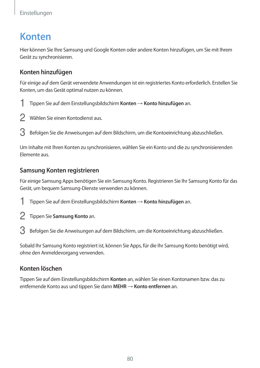 Samsung SM-J500FZDDTPH, SM-J500FZWASEB, SM-J500FZWAEUR Konten hinzufügen, Samsung Konten registrieren, Konten löschen 