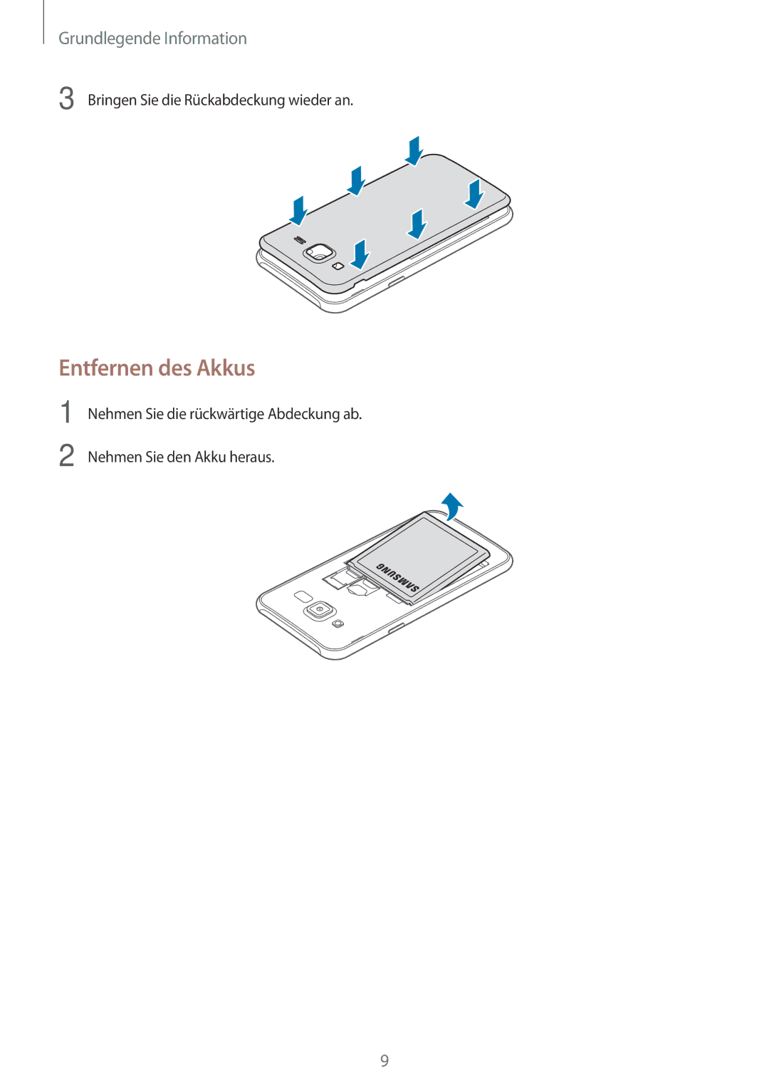 Samsung SM-J500FZKADBT, SM-J500FZWASEB, SM-J500FZWAEUR, SM-J500FZWADBT, SM-J500FZWAATO, SM-J500FZKDXEO Entfernen des Akkus 