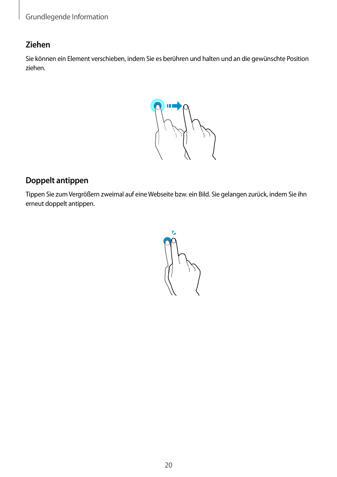 Samsung SM-J500FZDAMEO, SM-J500FZWASEB, SM-J500FZWAEUR, SM-J500FZWADBT, SM-J500FZWAATO manual Ziehen, Doppelt antippen 
