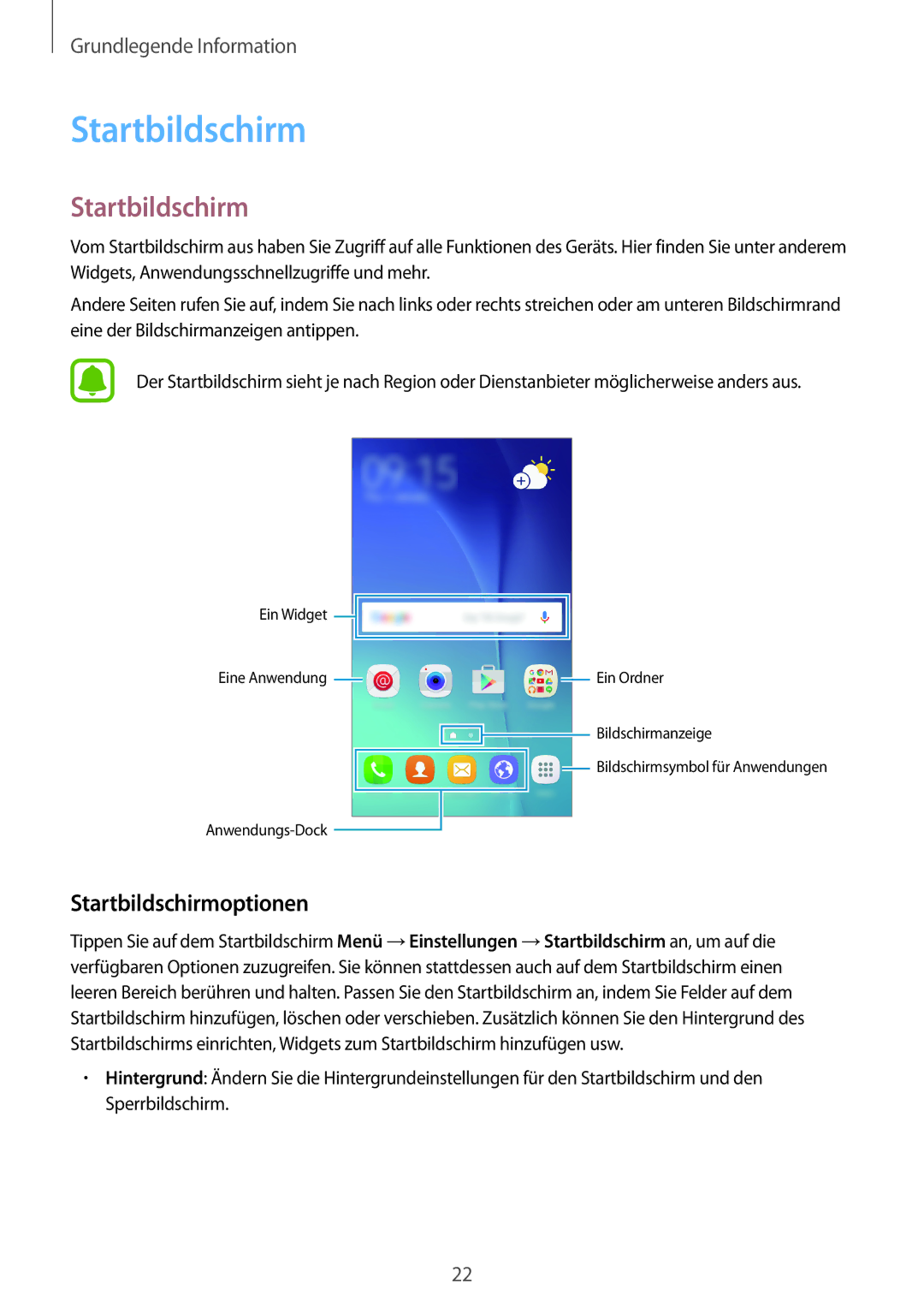 Samsung SM-J500FZKDTPH, SM-J500FZWASEB, SM-J500FZWAEUR, SM-J500FZWADBT, SM-J500FZWAATO manual Startbildschirmoptionen 