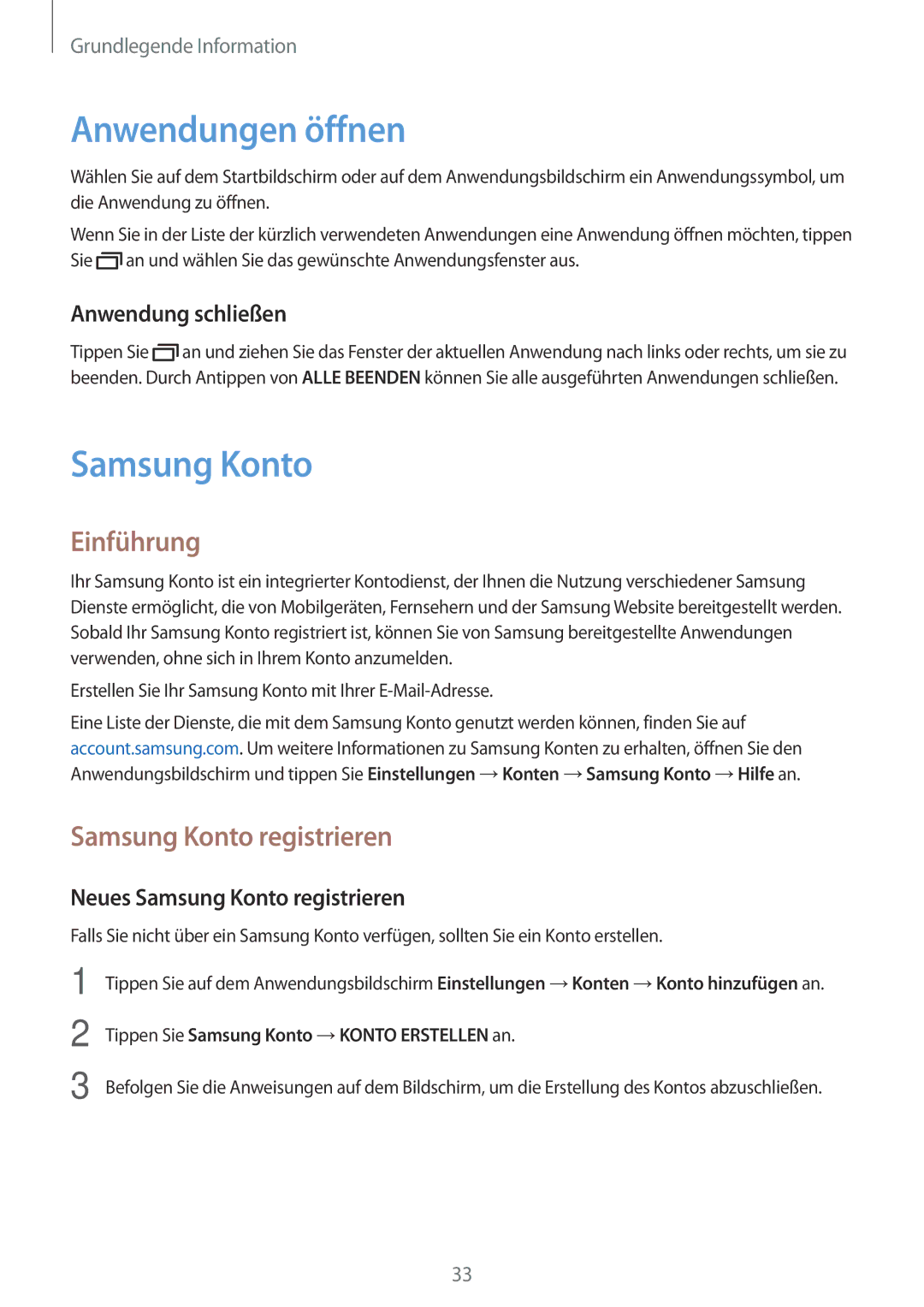 Samsung SM-J500FZDDTPH, SM-J500FZWASEB, SM-J500FZWAEUR manual Anwendungen öffnen, Einführung, Samsung Konto registrieren 