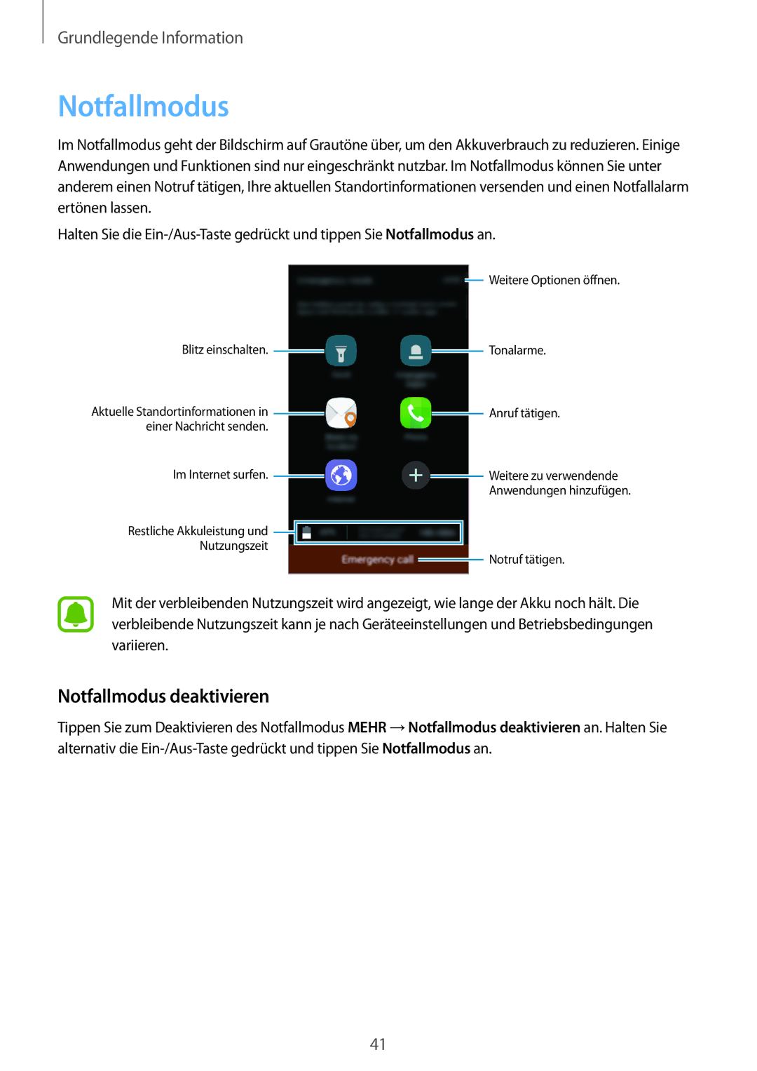 Samsung SM-J500FZKAXEO, SM-J500FZWASEB, SM-J500FZWAEUR, SM-J500FZWADBT, SM-J500FZWAATO manual Notfallmodus deaktivieren 