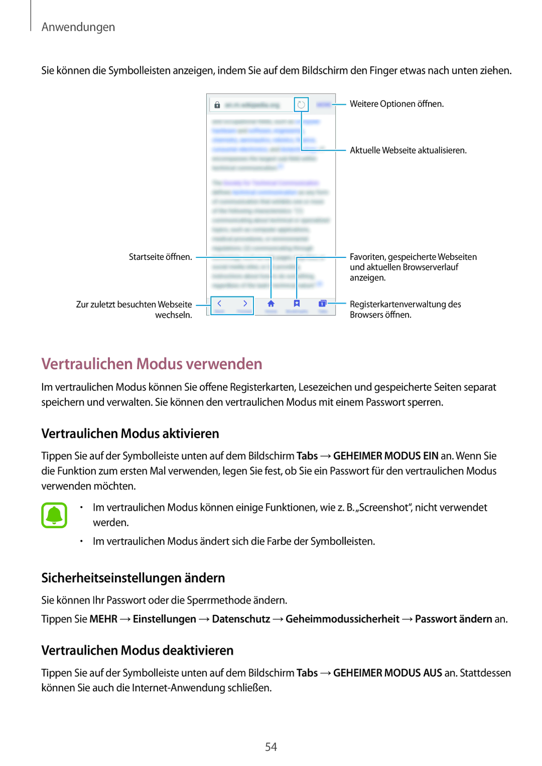 Samsung SM-J500FZWATCL Vertraulichen Modus verwenden, Vertraulichen Modus aktivieren, Sicherheitseinstellungen ändern 