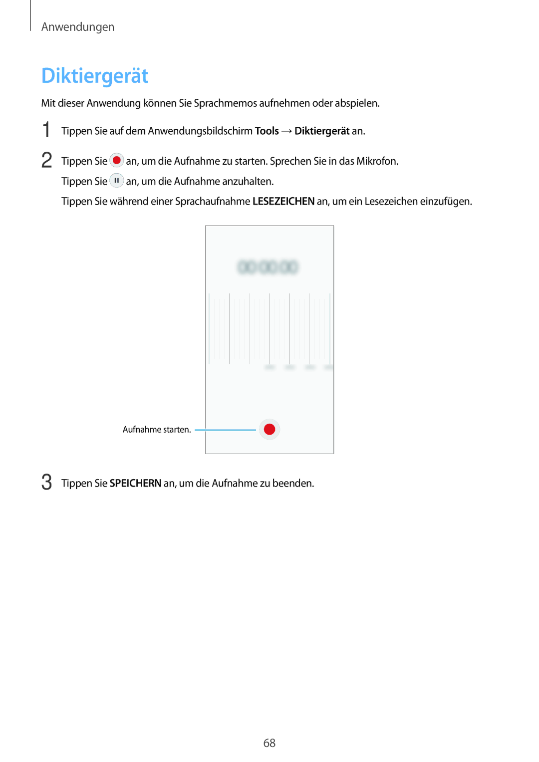 Samsung SM-J500FZWDTPH, SM-J500FZWASEB, SM-J500FZWAEUR, SM-J500FZWADBT, SM-J500FZWAATO, SM-J500FZKDXEO manual Diktiergerät 