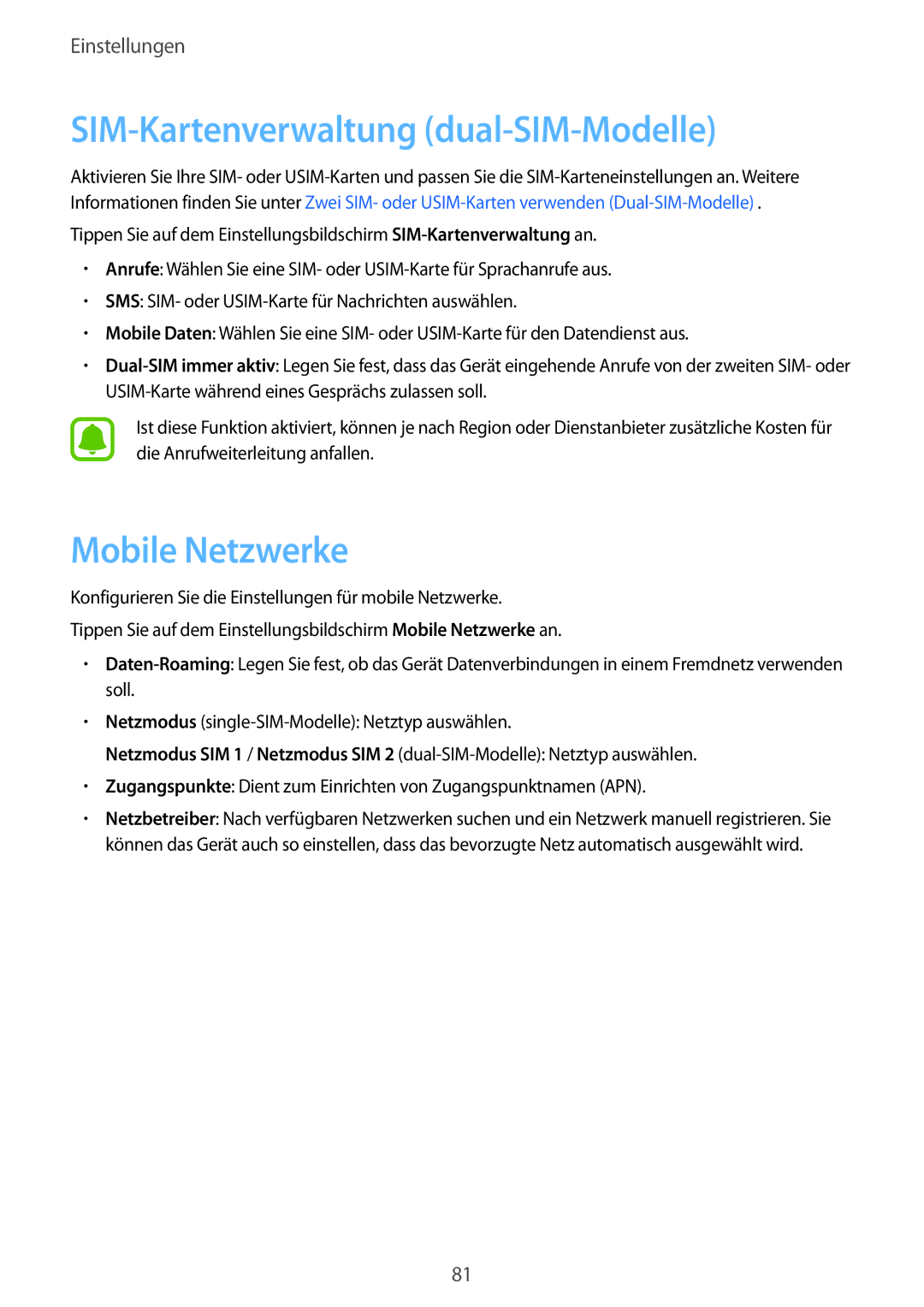 Samsung SM-J500FZDADDE, SM-J500FZWASEB, SM-J500FZWAEUR manual SIM-Kartenverwaltung dual-SIM-Modelle, Mobile Netzwerke 