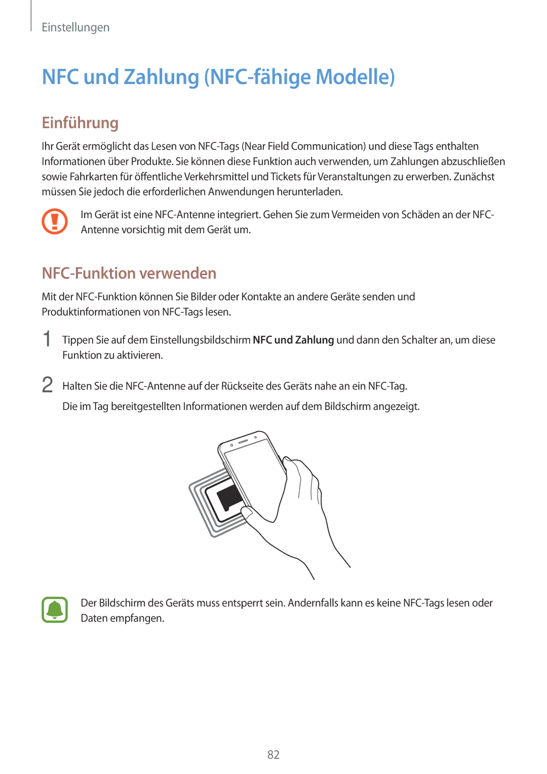 Samsung SM-J500FZDATCL, SM-J500FZWASEB, SM-J500FZWAEUR manual NFC und Zahlung NFC-fähige Modelle, NFC-Funktion verwenden 