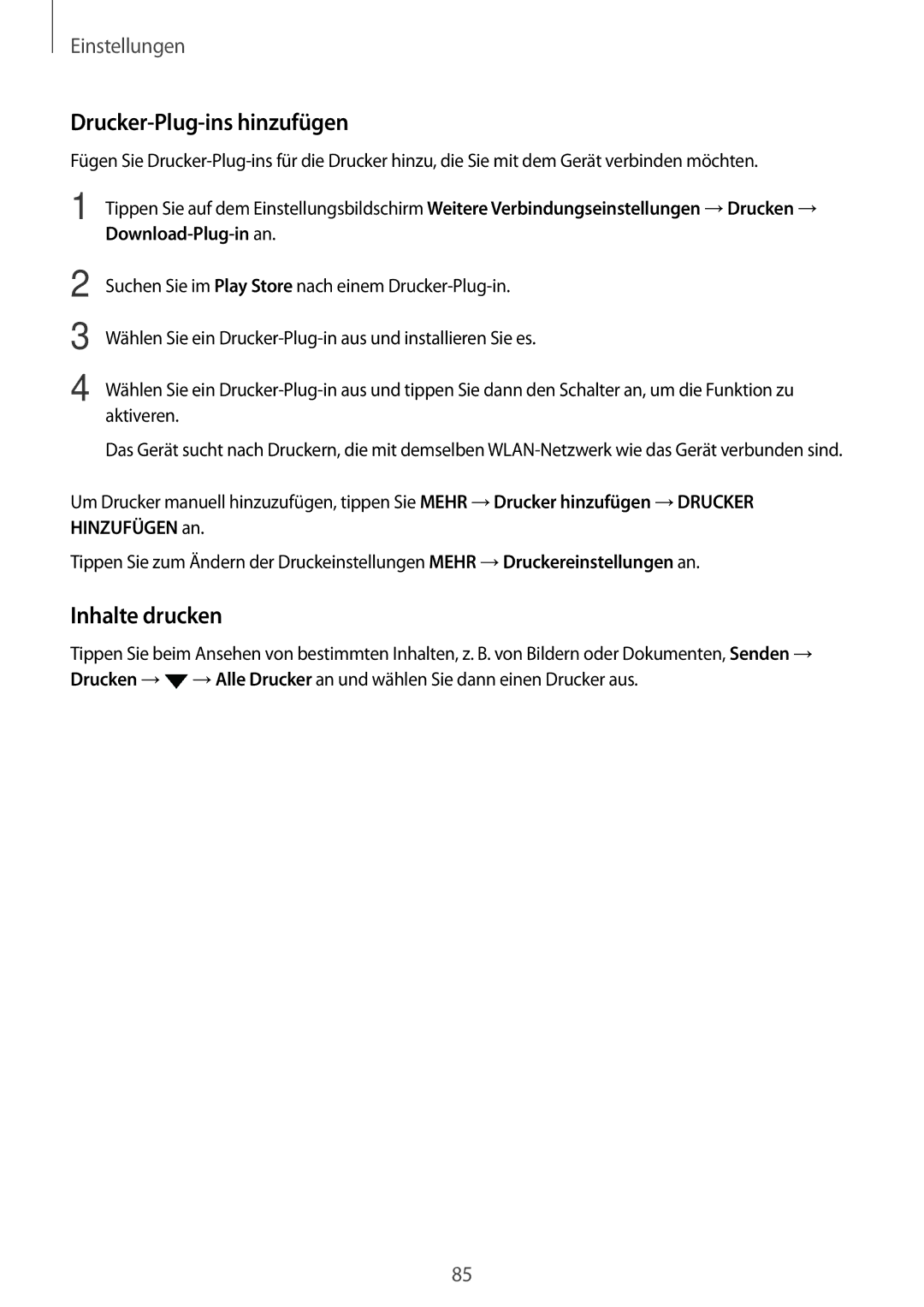 Samsung SM-J500FZWAVIA, SM-J500FZWASEB, SM-J500FZWAEUR Drucker-Plug-ins hinzufügen, Inhalte drucken, Download-Plug-in an 