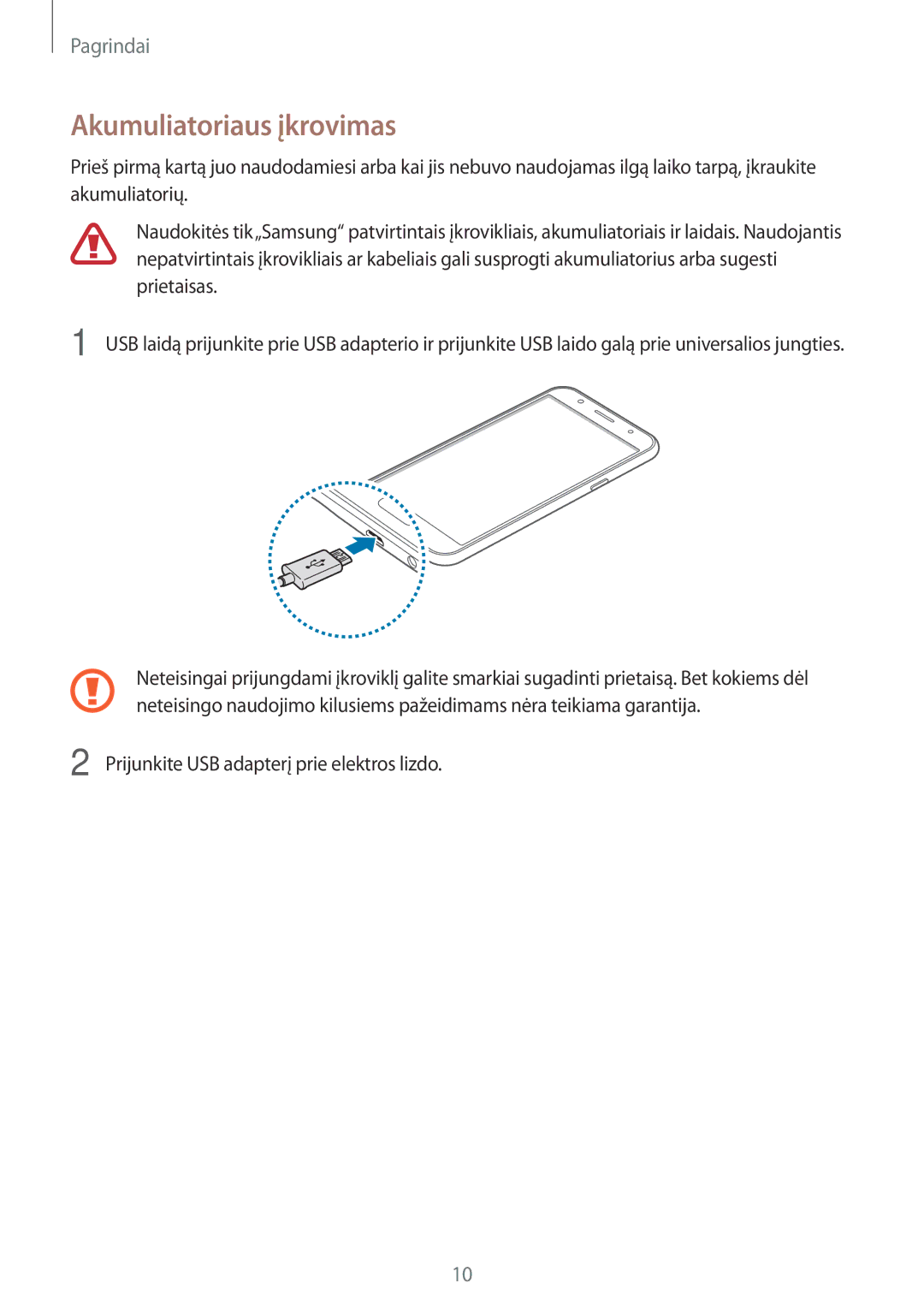 Samsung SM-J500FZWASEB manual Akumuliatoriaus įkrovimas 