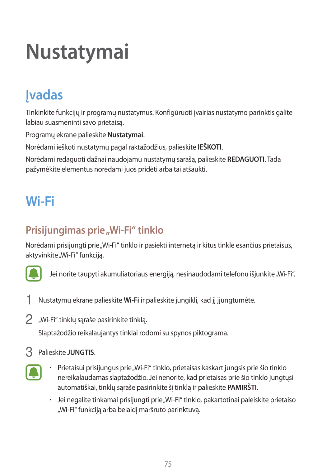 Samsung SM-J500FZWASEB manual Įvadas, Prisijungimas prie„Wi-Fi tinklo 