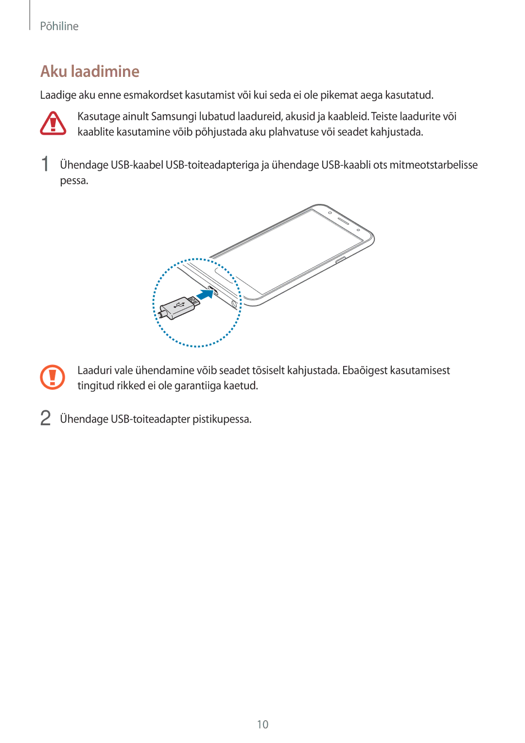 Samsung SM-J500FZWASEB manual Aku laadimine 