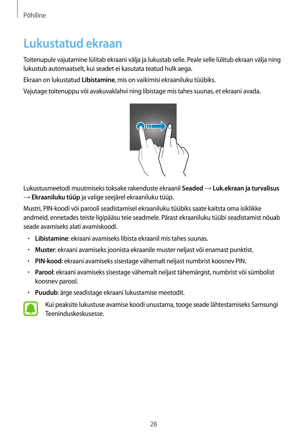 Samsung SM-J500FZWASEB manual Lukustatud ekraan 