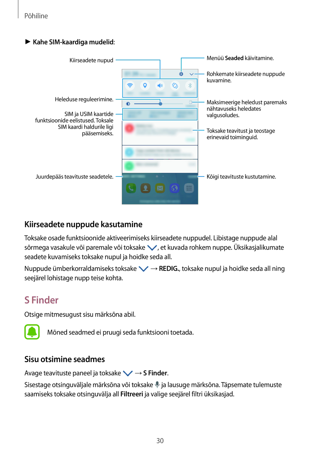 Samsung SM-J500FZWASEB manual Finder, Kiirseadete nuppude kasutamine, Sisu otsimine seadmes 