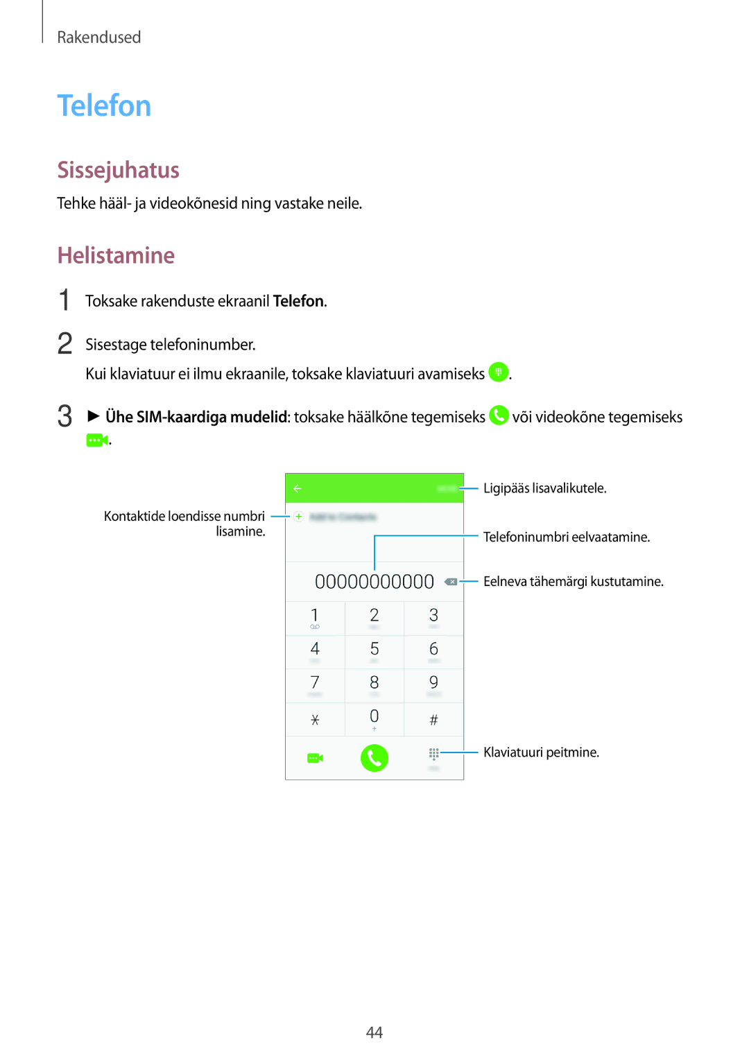 Samsung SM-J500FZWASEB manual Telefon, Helistamine 