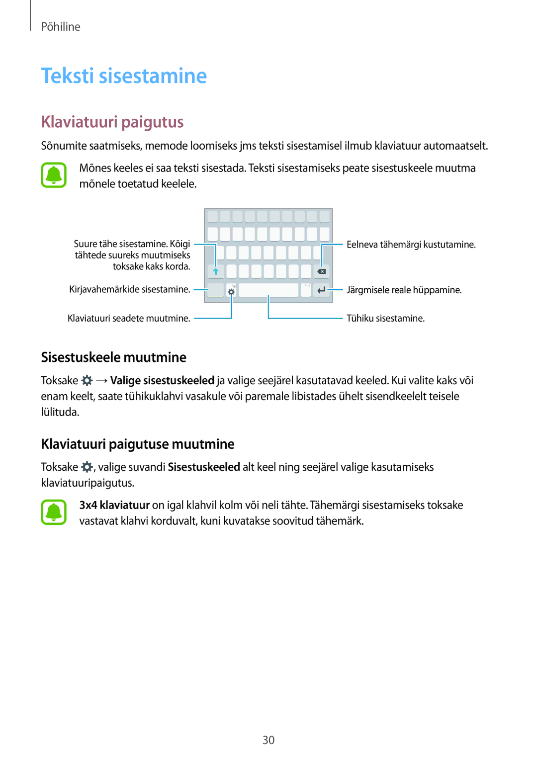 Samsung SM-J500FZWASEB manual Teksti sisestamine, Sisestuskeele muutmine, Klaviatuuri paigutuse muutmine 